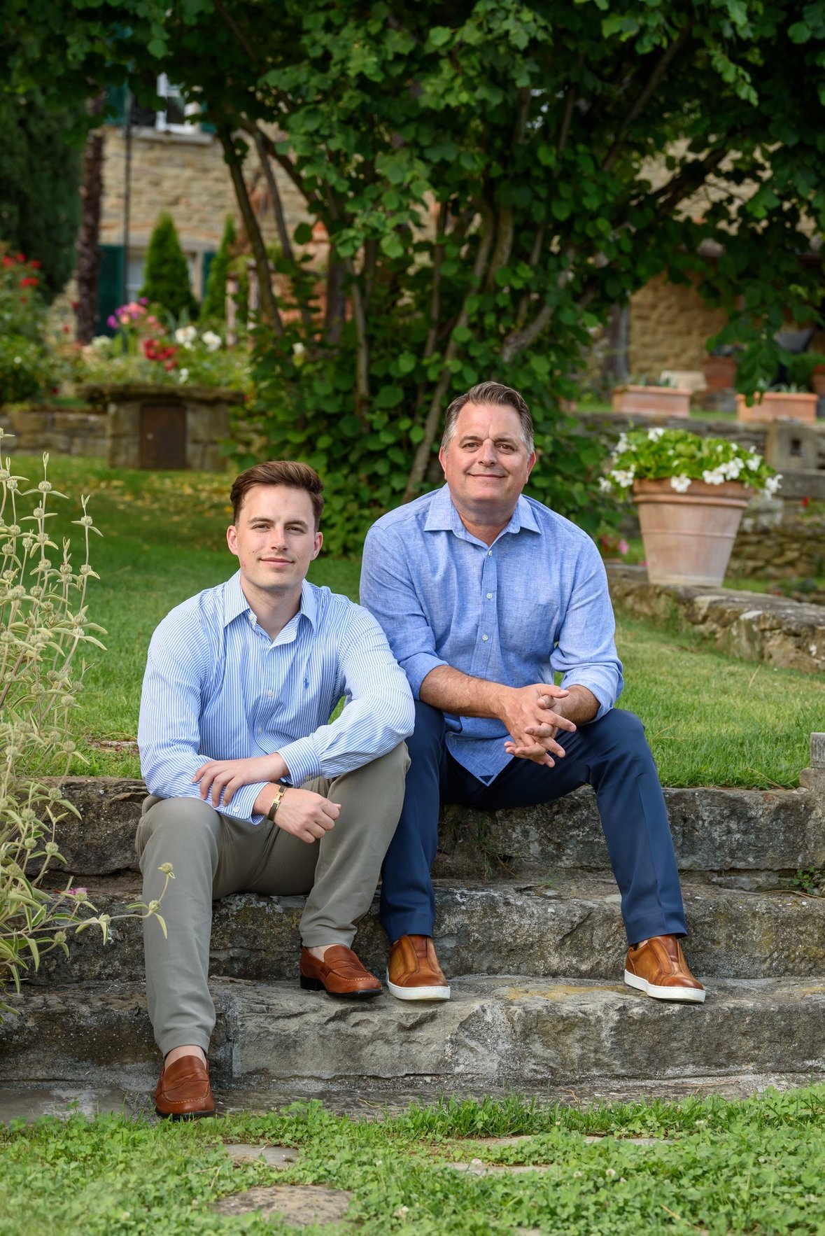 Image of the doctors at Garrett Dental in a garden setting